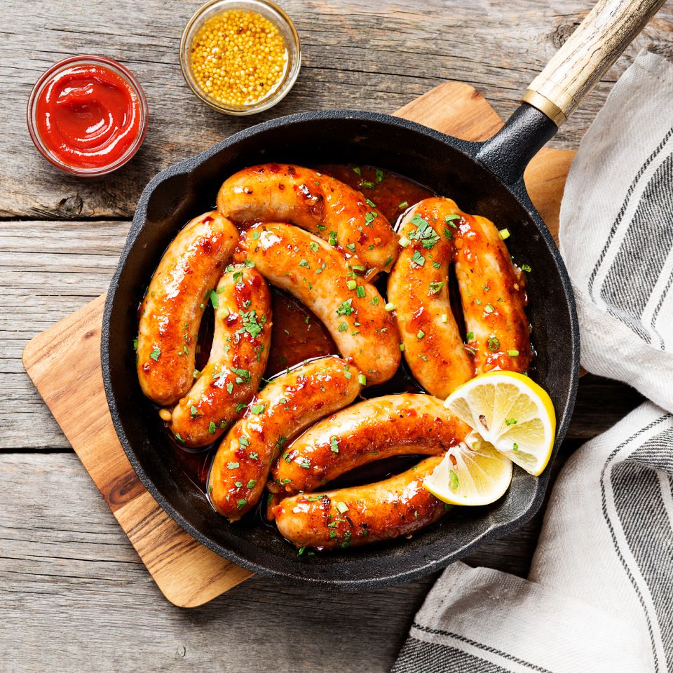 Saucisses poulets oignons/ poulet poivrons/Saucisses poulet aux herbes